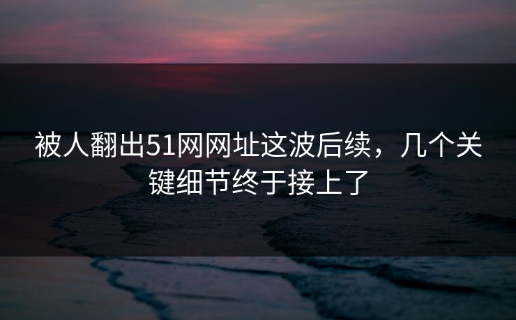 被人翻出51网网址这波后续，几个关键细节终于接上了